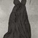 SHENHE Women's Deep V Neck Tie Knot Backless Halter Dress A Line Flowy Ruffle Maxi Dress, Black, Large