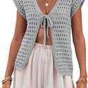 Saodimallsu Womens Tie Crochet Shrug Short Sleeve Open Front Lightweight Knit Cropped Cardigan Sweaters Cover Up (Grey, Medium)