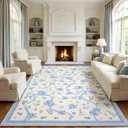 GarveeHome Floral Bow Rugs for Bedroom Girls, 5x7 Area Rugs for Living Room with Soft Low Pile, Non Slip Blue and White Washable Rug 5x7 for Nursery Kids Playroom Dining Room College Dorm Rug