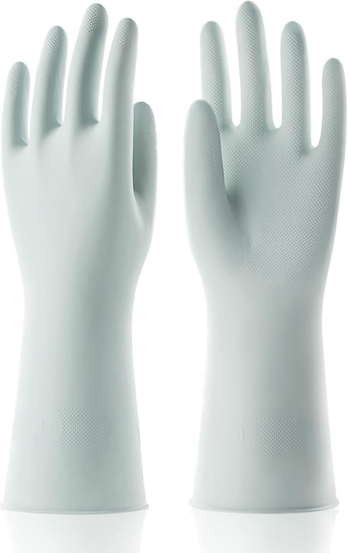 COOLJOB Small Reusable Rubber Dishwashing Cleaning Gloves for Kitchen Bathroom, Non-Slip Grippy Long Dish Washing Gloves with Flocked Cotton Liner, Flexible Durable & Waterproof, Mint Green, 1 Pair, Size 7