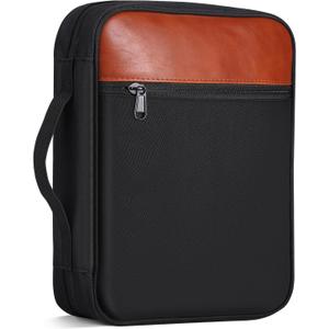 GERMUN Bible Cover with Durable Handle, Carrying Book Case Church Bag Bible, Protective with Zippered Pocket, Bible Accessories Supplies, Book Protector for Book Lovers, Black Brown