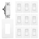 CML 3 Way Wall Light Switch, 10 Pack Decorator Rocker Paddle Interrupter, Single Pole or Three Way, 15A 120/277V, Screwless Wallplate Included, UL Listed, White