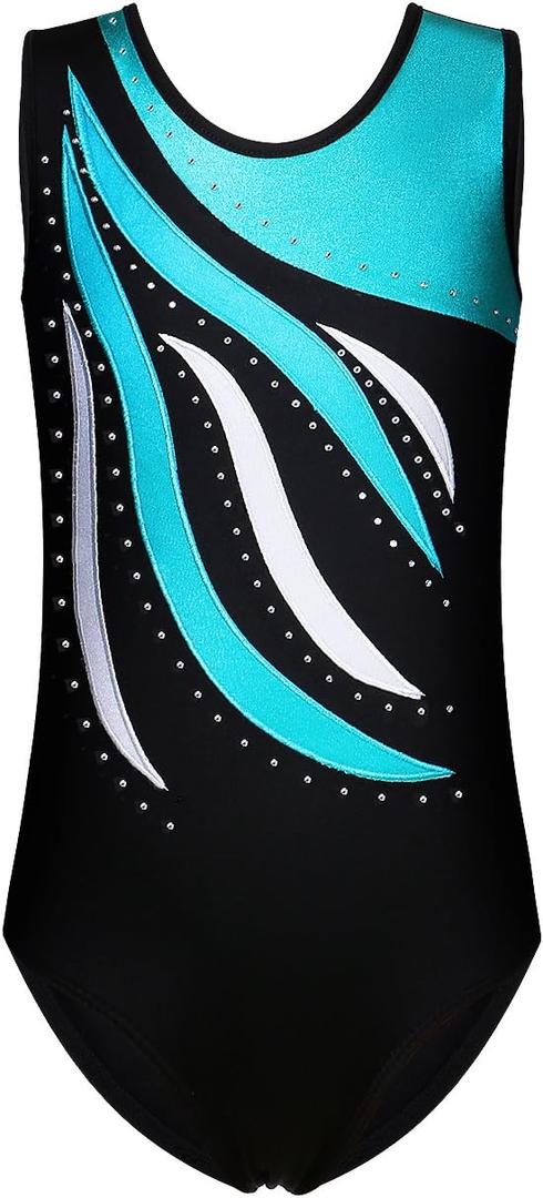 BAOHULU Leotards Girls Gymnastics Embroidery Shiny Aqua Rose Diamond Dance Clothes ( Black Blue)