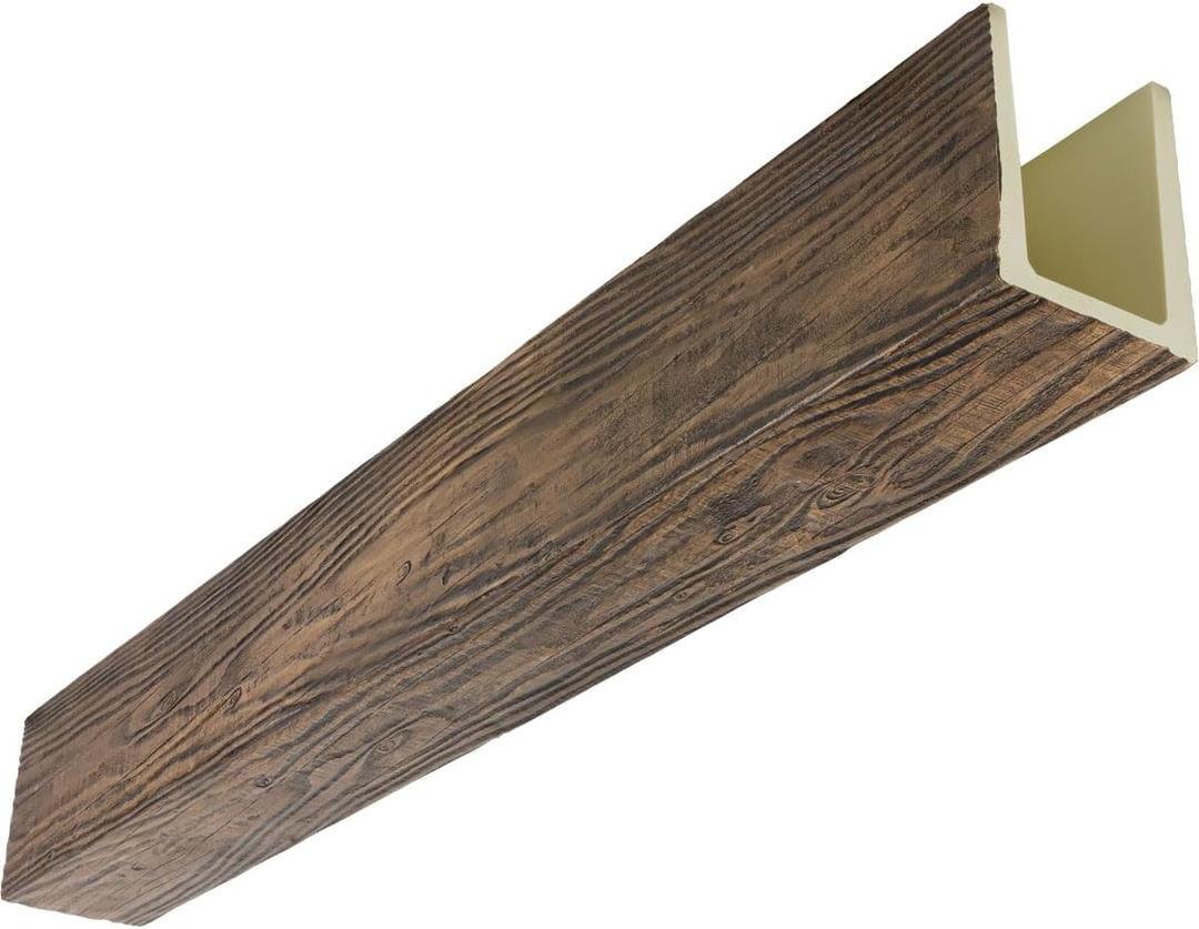 Ekena Millwork 7 1/2"W x 7 1/2"H x 192"L 3-Sided (U-Beam) MENA HeritageTimber Faux Wood Ceiling Beam, Kona Brown