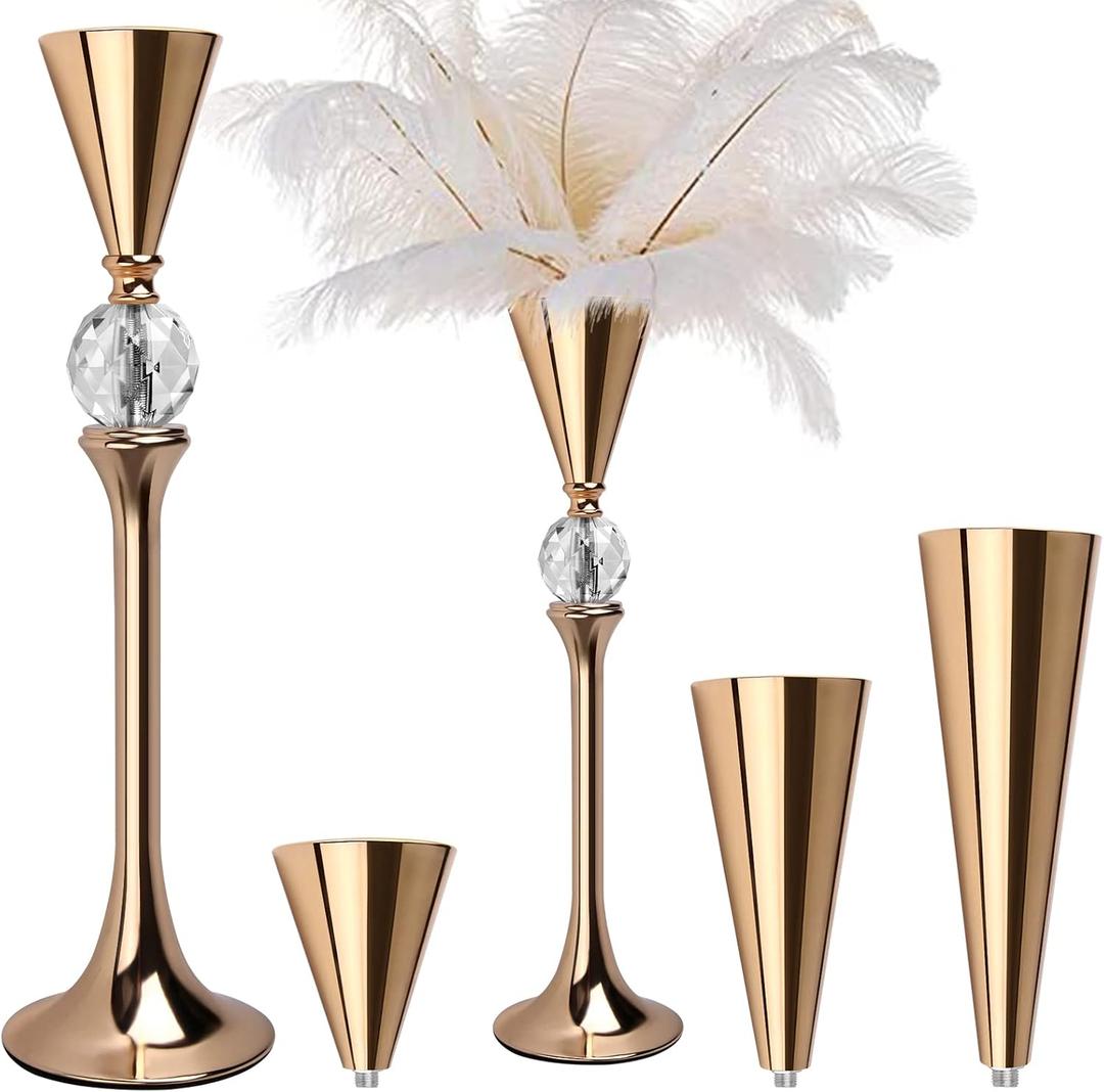 VIJIV Gold Flower Vase for Centerpiece Table Decorations Wedding Reception Decor, 21.3 Inch Tall Metal Vase for Feather Flower Holder Stand Floral Arrangement Gatsby Party Dinner Event Hotel (Large)