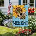 3 x CROWNED BEAUTY Spring Summer Sunflower Bee Garden Flag Double Sided 12x18 Inches Small Burlap Seasonal Welcome Yard Decoration for Outside Porch (Blue) CF1795-12