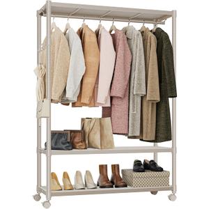 IZEUK Heavy Duty Rolling Garment Rack Wire Clothes Rack for Hanging Clothes (Gold, 3 Tier with 1 Rod, 17.7" D x 45.3" W x 70.3" H)