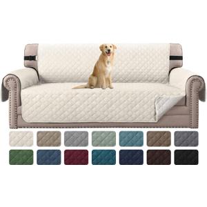 H.VERSAILTEX Reversible Couch Cover for 3 Cushion Cover Pet Friendly Sofa Cover for Dog Washable Furniture Protector Water Resistant Slipcover with Non Slip Elastic Strap(Sofa, Ivory/Beige),22"D x 66"W x 33"H