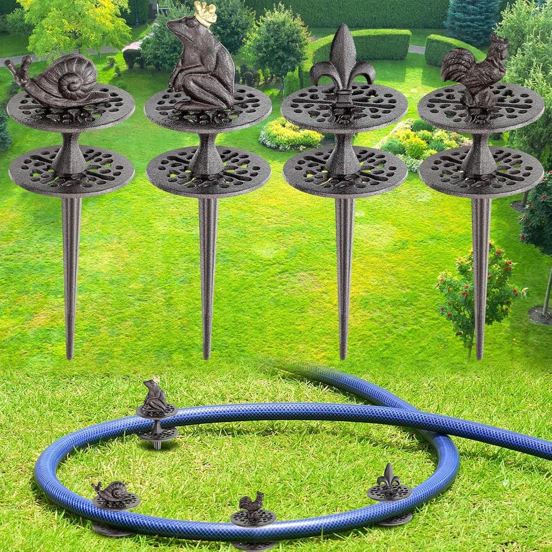 Briwooody 4 Pcs Heavy Duty Garden Hose Guide Stakes, Metal Cast Iron Water Hose Guide Spike Garden Stakes Decorative for Outside Flower Beds Plant, 12~14 inches (Classic)