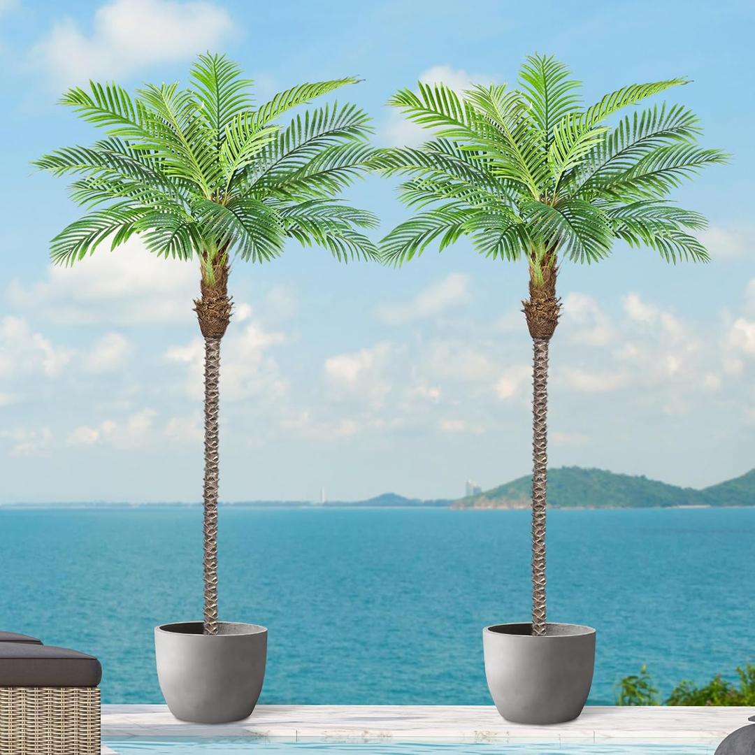 10ft Tall Artificial Phoenix Palm Tree for Outdoor Indoor Decor, Large Faux Coconut Silk Palm Tree Tropical Fake Tree Perfect for Outside Patio Poolside Home Office Decor (Set of 2)