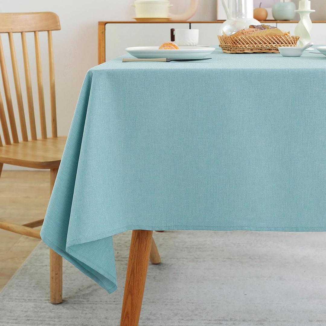Laolitou Table Cloth Rectangle Linen Waterproof Textured Blue Tablecloth, Washable Wrinkle Free Spill Proof Fabric Tablecloths for Dining Table Farmhouse Kitchen Holiday, 52x70 Inch (Turquoise)