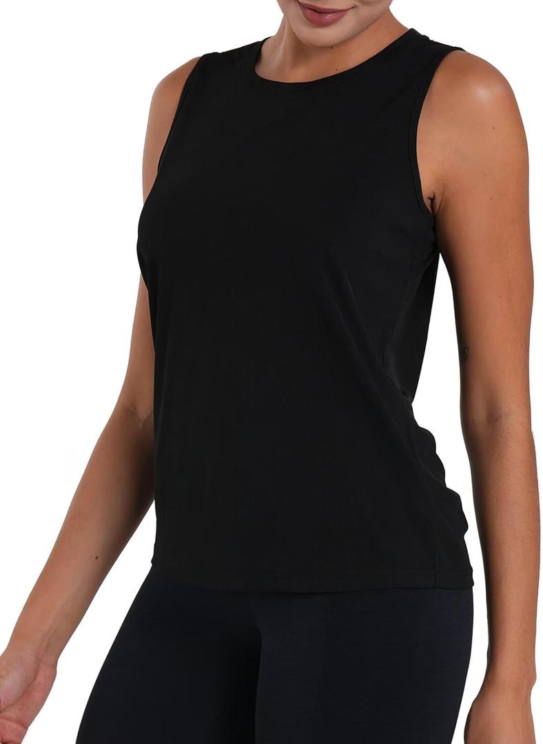Women's Sleeveless Workout Tank Top Athletic Quick Dry Sports Shirt Loose Fit Gym Activewear for Running Yoga Summer (Black, M)