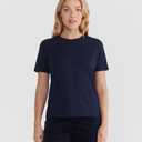  Womens T Shirts 2025 Short Sleeve Round Neck Shirts Cute Fit Summer Casual Tee Tops  Beach (Large) Navy