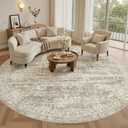 Soalmost 9x9 Brown Round Rug 9ft Living Room Circle Rug Vintage Round Area Rug Non Slip Indoor Carpet for Apartment