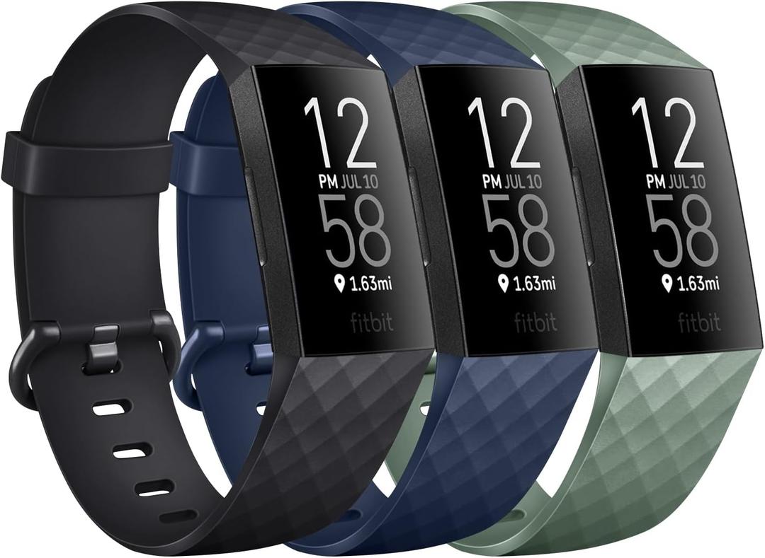 PACK 3 Silicone Bands for Fitbit Charge 4 / Fitbit Charge 3 / Charge 3 SE Replacement Bands for Women Men Small Large (Black,Abyss Blue,Cactus, Small: for 5.5"-7.1" Wrists)
