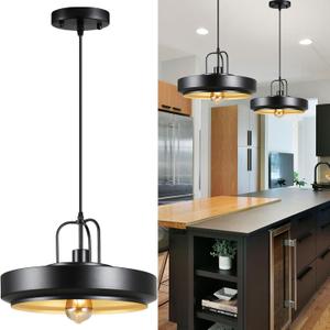 Large Black Matte Metal Pendant - Modern Industrial Hanging Light fixtures - Black Pendant Lights for Kitchen Island, 14.17
