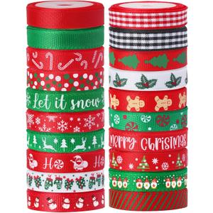 Vloso 20 Rolls 100 Yards Christmas Ribbon for Gift Wrapping,3/8 Inch Christmas Grosgrain Ribbon,Christmas Ribbon for Crafts DIY Holiday Christmas Decorations