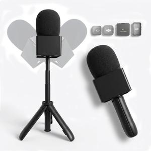 Mic Holder Stand for DJI Mic Mini2/Mini/3/2 RODE Wireless Microphone Desk Desktop Tripod & Handheld Interview Adapter, 2in1 Tabletop Telescopic Handle with Mic Flag for Vlog Podcast