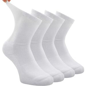 Busy Socks 4 Pack Non-binding Diabetic Socks for Men Women, Loose Top Crew Cotton Thick Cushion Socks (Large-X-Large, 4 Pairs White)