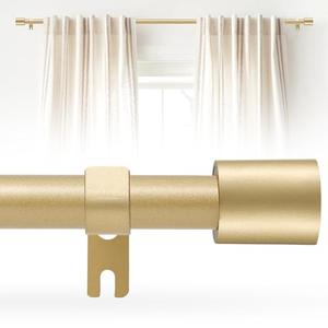 Gold Curtain Rod for Windows 28 to 48 Inch, 5/8 Inch Splice Adjustable Curtain Rod Gold with 2 Brackets, Easy Installation and Simple End Caps, For Living Room, Bedroom, Outdoor