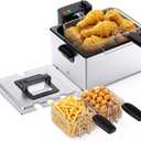 NEWBULIG Deep Fryer with Basket, 5 Liter Electric Deep Fryer with 1800W Power, Adjustable Temperature, Lid with Viewing Window for Fried Chicken, Shrimp, French Fries, Silver