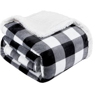 Touchat Sherpa Plaid Twin Blanket 60" X 70", Fuzzy Fluffy Soft Cozy Throw Blanket, Twin Size Plush Fleece Flannel Plush Microfiber Blanket for Couch Bed Sofa (Black)