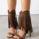 Women's Fringed High Heels Side Zipper Ankle Sandal Boots Studded Heeled Sandals, Size 12