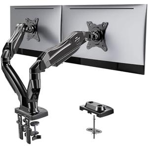 HUANUO Dual Monitor Stand - Full Adjustable Monitor Desk Mount Swivel Vesa Bracket with C Clamp, Grommet Mounting Base for 13 to 32 Inch Computer Screens - Each Arm Holds 4.4 to 19.8lbs