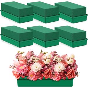 Teenyyou 6 Pack Large Size Floral Foam with Bowl 9.65" l x 4.65" W x 3" H Rectangle Wet Floral Foam Cage Blocks Flower Arrangements Supplies for Table Party Festival Flower Decor