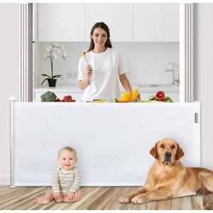 EAIMI Retractable Baby Gate for Stairs, No Drilling Mesh Baby/Dog Gate Extra 81×34 inch 