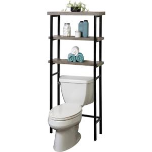 Zenna Home Over The Toilet Storage, Bathroom Storage Organizer with 3 Shelves, Bathroom Space Saver That Fits Above Toilet, Driftwood and Matte Black Frame