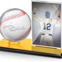 DoubleFill Acrylic Baseball Display Case for Ball and Cards Clear Ball Holder Ring Stand Set Centerpieces Protector Memorabilia Showcase(Golden,Small,Baseball)