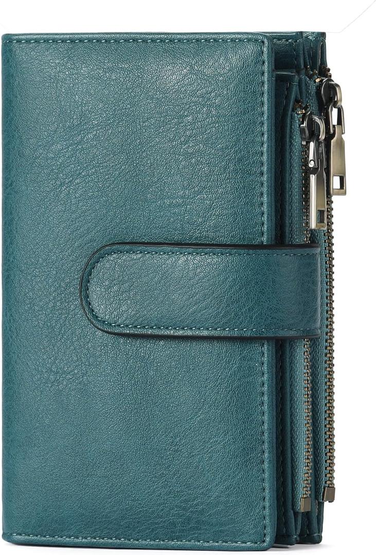 GOIACII Womens Wallets RFID Blocking Leather Trifold Clutch Wallet Credit Card Holder Ladies Purse 3 ID Windows Teal