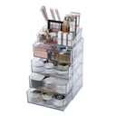 5-Tiers Makeup Organizer with Drawer for Vanity, Stackable Bathroom Storage Box for Beauty Essentials, Skincare Products, Cosmetic Brushes, Perfume Stand, Clear Lipsticks Holder