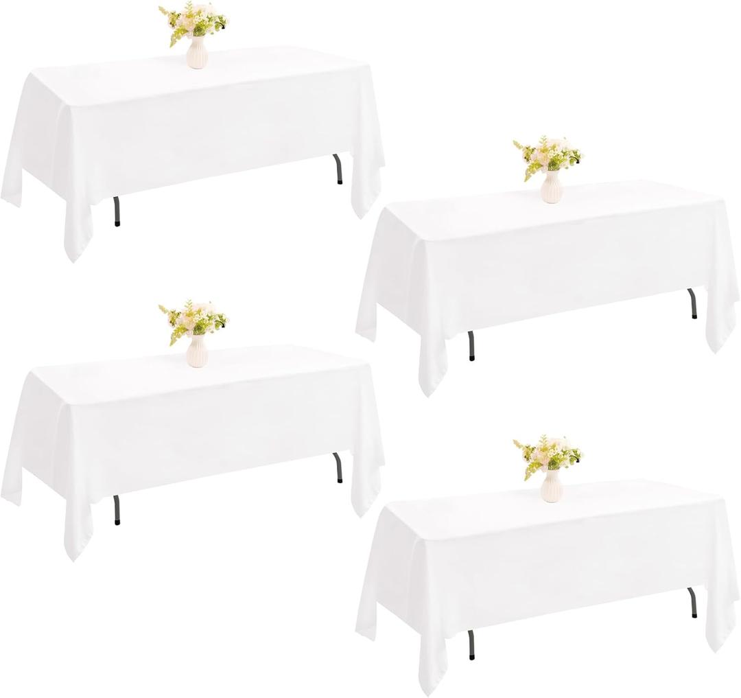 4 Pack Rectangle Tablecloth 60x102 Inch White Washable Polyester Table Cover for Wedding Dining Table Buffet Parties Banquet DecorationWhite