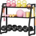 Heavy Duty 3-Tier Dumbbell Rack, 600 LBS Capacity Adjustable Weight Rack for Kettlebells & Dumbbells, One-Piece Solid Steel Home Gym Storage Stand, Space-Saving Corner Organizer with Hooks (32" H x 31.5" L)