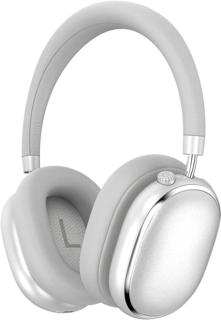 T-fun NC95 Hybrid Active Noise Cancelling Headphones with Knob Control, 65H Playtime Over Ear Headphones Wireless Bluetooth 5.3, App Control, Hi-Res Audio, Comfort Fit, Clear Calls for Travel/Workout (Silver)