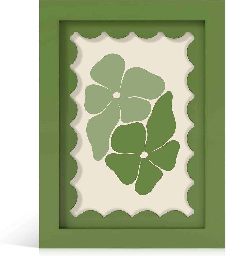 5x7 Picture Frame with Real Glass, Wooden cute 5 x 7 Photo Frame with Wavy Mat for Tabletop and Wall Hanging, Green, 1 Pack