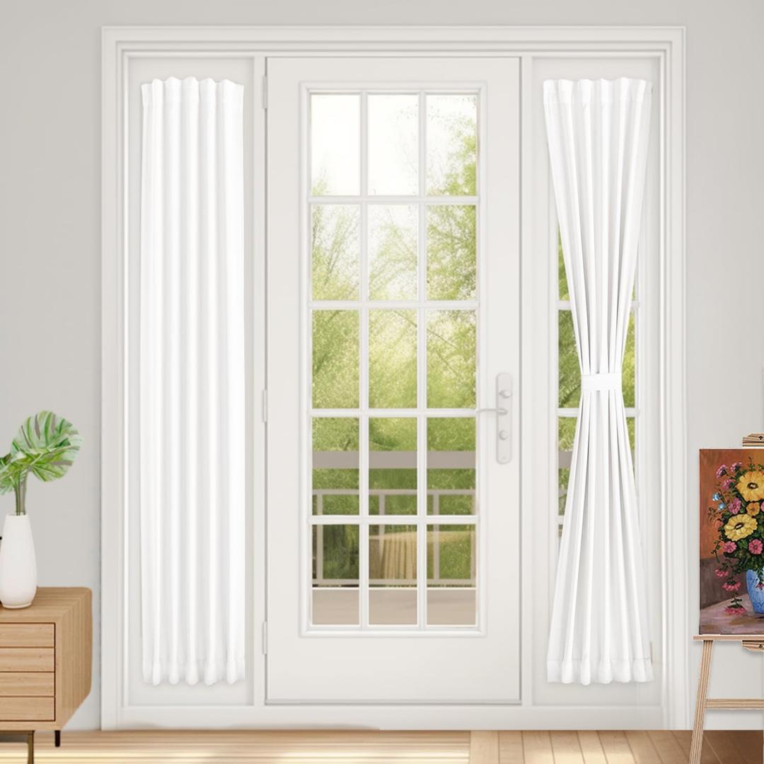 Vatge Front Door Sidelight Curtains with Magic Tape - 12x72 Door Window Covering, 50% Sunlight Blocking French Curtain, 1 Panel, W12 x L72, Pure White