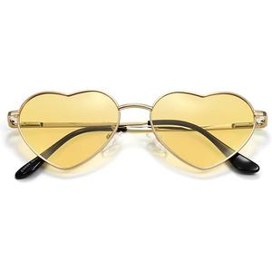 2 x Eiuizah Polarized Heart Sunglasses for Women Men - Cute Trendy Sun Glasses Metal Frame UV400 Protection Lens, Gold Frame/Yellow Lenses
