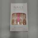 Press on Nails Long Almond Fake Nails Nude False Nail with Prue Color Design Glossy Full Cover Stick on Nail for Women