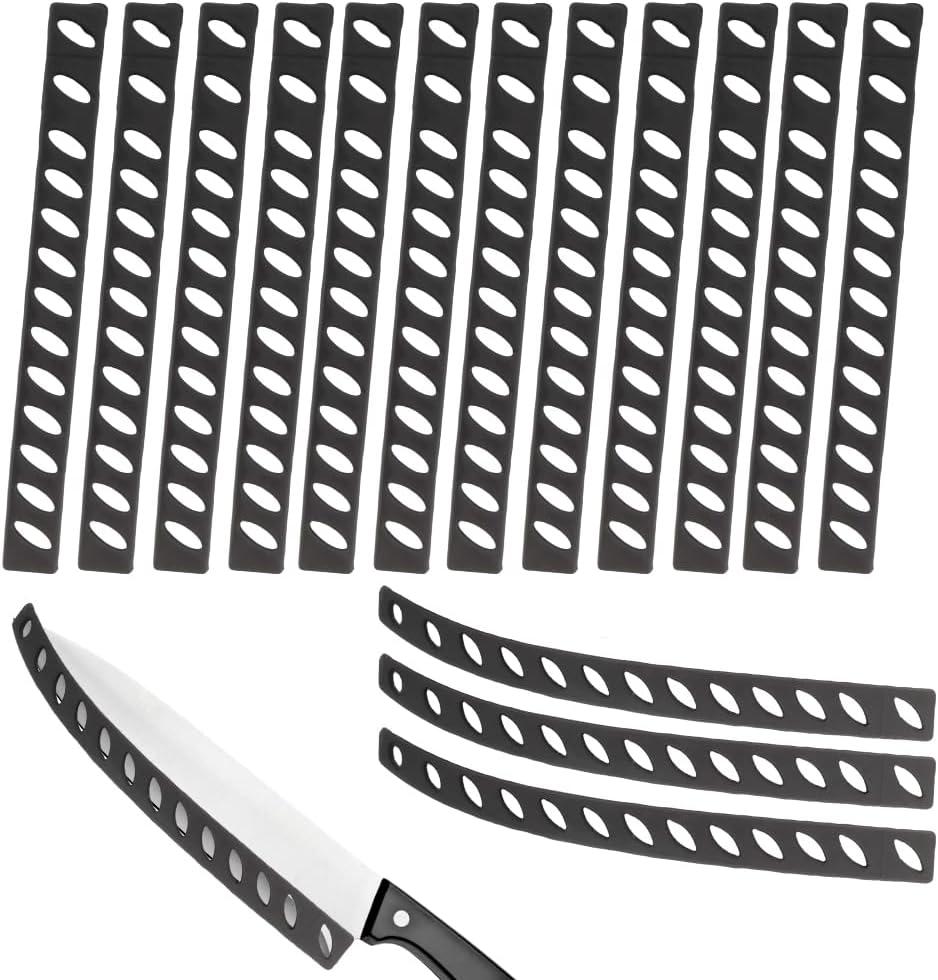 16 Pcs 8 Inch Knife Edge Guards Blade Protector Plastic Knife Edge Cover Sleeves Universal Blade Covers Knife Sheath for Home Chef Kitchen Supplies, Black (12 Straight Type, 4 Curved Type)