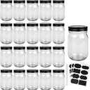 QAPPDA Mason Jars,Glass Jars With Lids 12 oz,Canning Jars For Pickles And Kitchen Storage,Wide Mouth Spice Jars With Black Lids For Honey,Caviar,Herb,Jelly,Jams,Set of 20