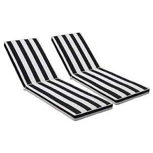Lounge Chair Cushions Set of 2 for Outdoor Furniture 74x21x2.7 inch Premium Outdoor Chaise Lounge Cushions (Black White Stripe)