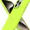 for iPhone 15 Pro Max Case Silicone Mag Safe, Compatible with Magsafe Ultra Slim Thin Magnetic Phone Case for Women Girls, Soft Rubber Gel Matte TPU Solid Color Minimalist Cover, Neon Green