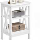 VECELO End Table, Bedside Table, 24" Tall Living Room End Tables, X-Design Reinforced Nightstands, Side Table with 3-Tier Storage Shelves for Small Spaces, Office, Bathroom, Bedroom, Pearl White, 1-pack