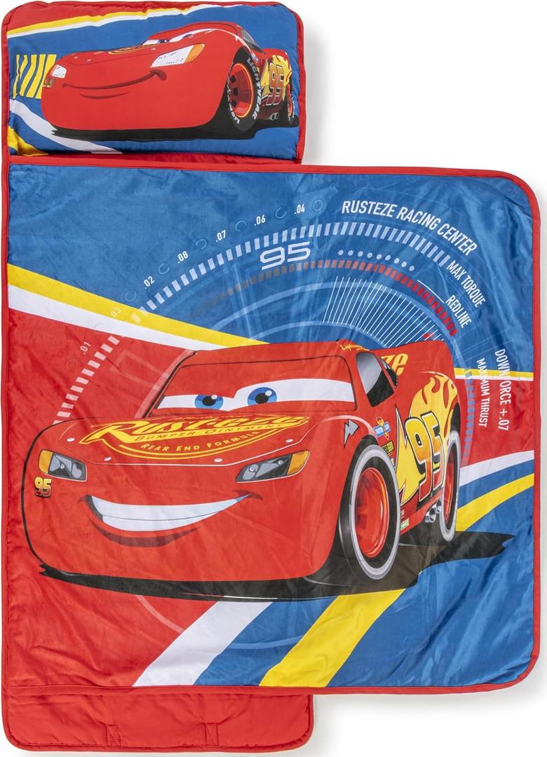 Jay Franco Kids Nap Mat with Embedded Pillow & Blanket  Soft 46"x20" Microfiber Sleeping Bag with Name Tag & Handle