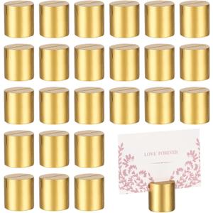 24 Pcs Gold Table Number Holders, Wooden Mini Cylinder Lightweight Place Card Holders for Table, Photo Picture Menu Name Card Sign Display, Table Number Stands for Wedding Birthday Party Banquet