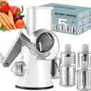 Ourokhome Rotary Cheese Grater Hand Crank, Kitchen Shredder Speed Mandolin Slicer Ice Shaver with Handle and Drum Blades for Cheese, Vegetable, Nuts, Chocolate, Potato, Carrot, 5 Blades, White