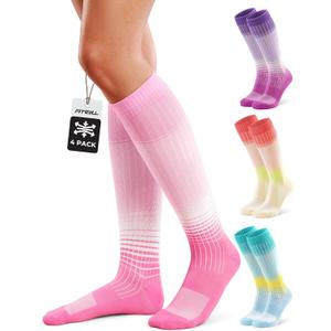 FITRELL 4 Pairs Compression Socks for Women & Men, 15-20mmHg Circulation Support for Athletic Travel Daily Wear (Large-X-Large, Blue+orange+pink+purple)